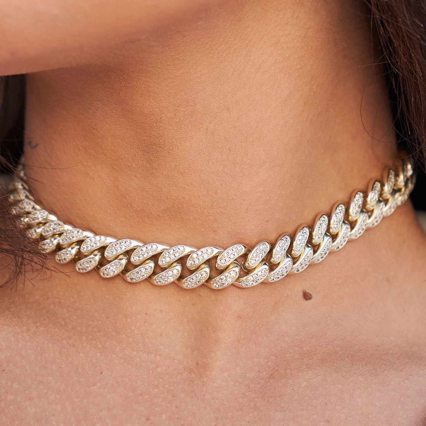 Collier 8Shine — Choker Cuban à Diamants en Or Jaune 12mm