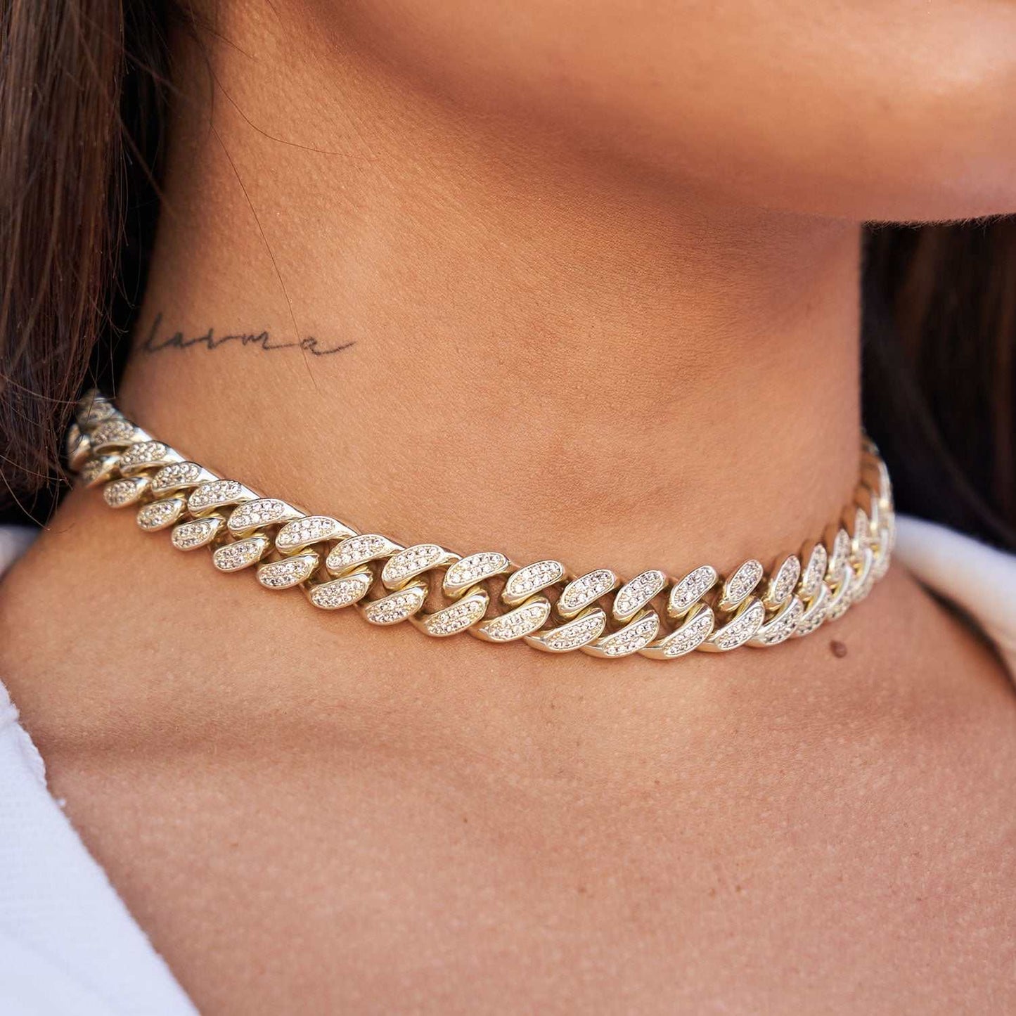 Collier 8Shine — Choker Cuban à Diamants en Or Jaune 12mm