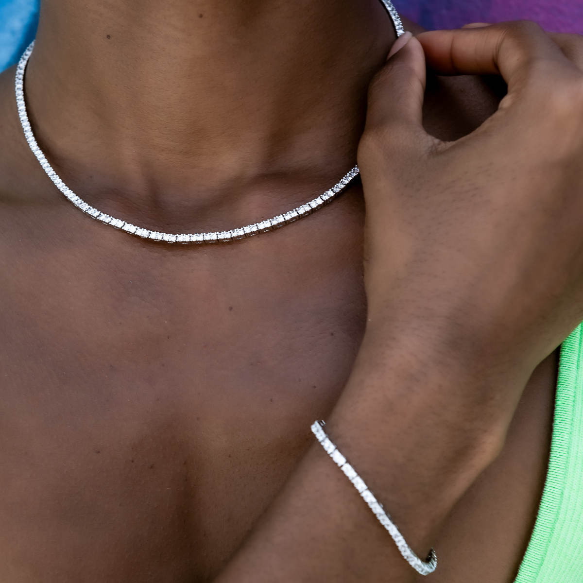 Collier 8Shine — Chaîne Tennis à Diamants en Or Blanc 2mm