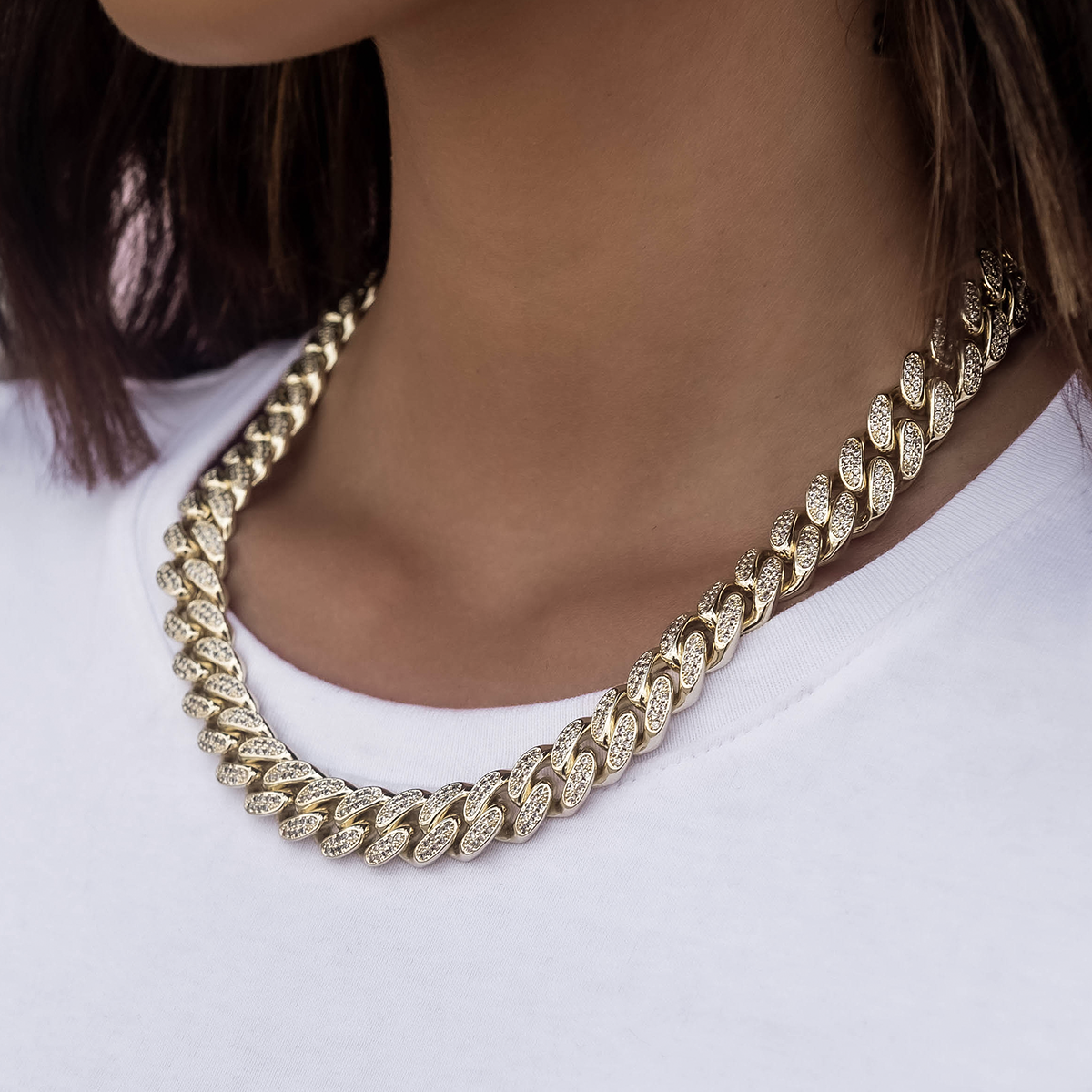 Collier 8Shine — Chaîne Cuban à Diamants en Or Jaune 12mm