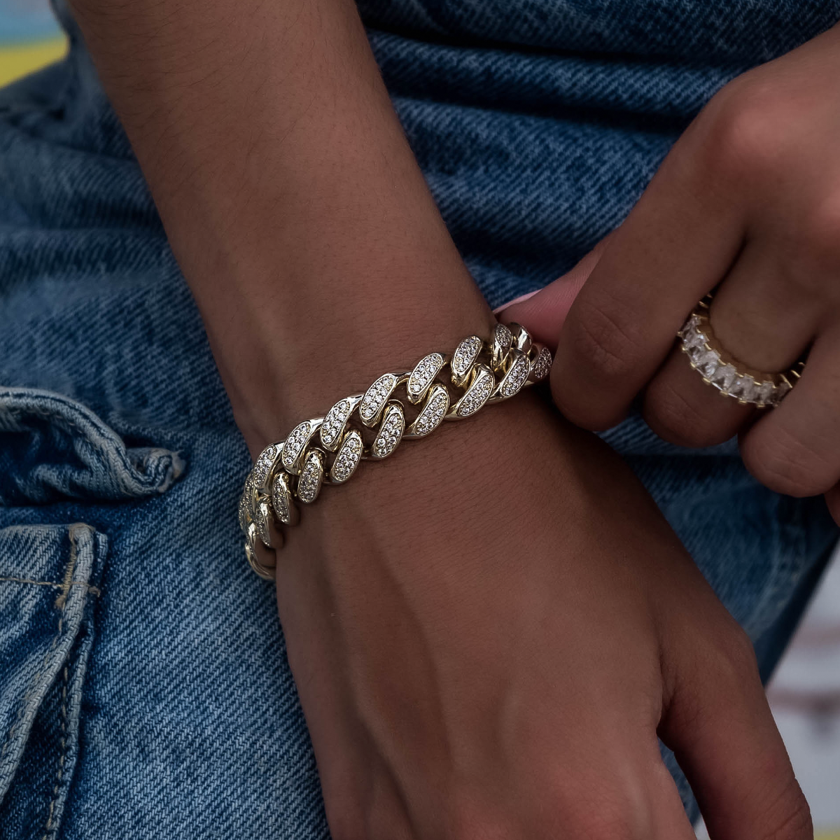 Bracelet 8Shine — Cuban à Diamants en Or Jaune 12mm