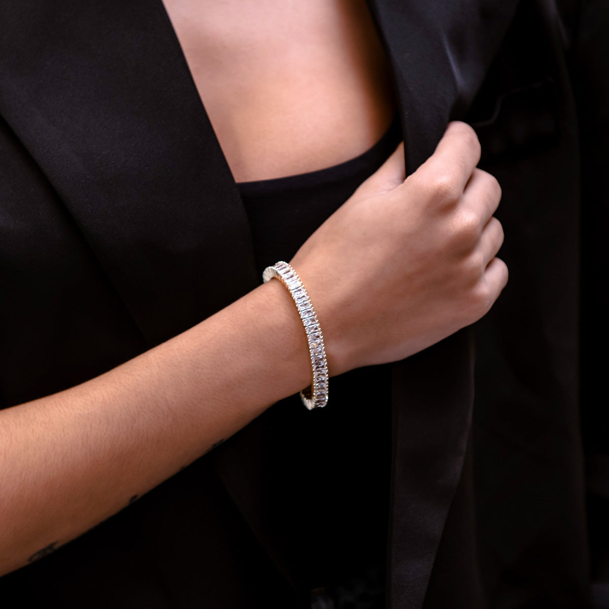 Bracelet 8Shine — Tennis Baguette à Diamants en Or Blanc 6mm
