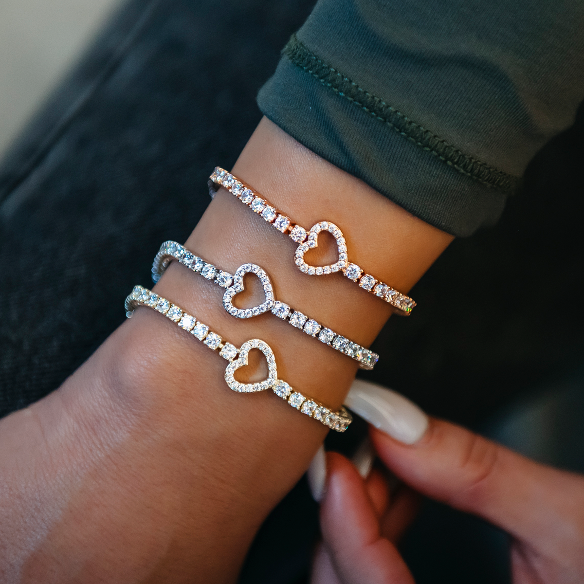 Bracelet 8Shine — Tennis Cœur en Or Jaune