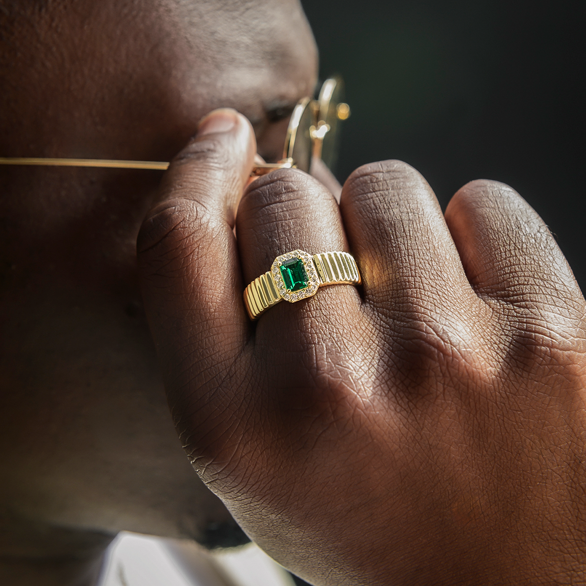 Bague 8Shine – Emerald Textured en Or Jaune Vermeil