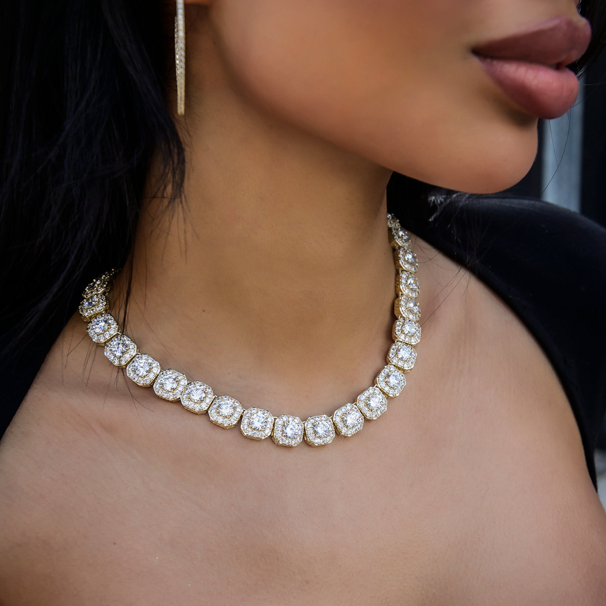 Collier 8Shine — Chaîne Cluster Tennis en Or Jaune 12mm