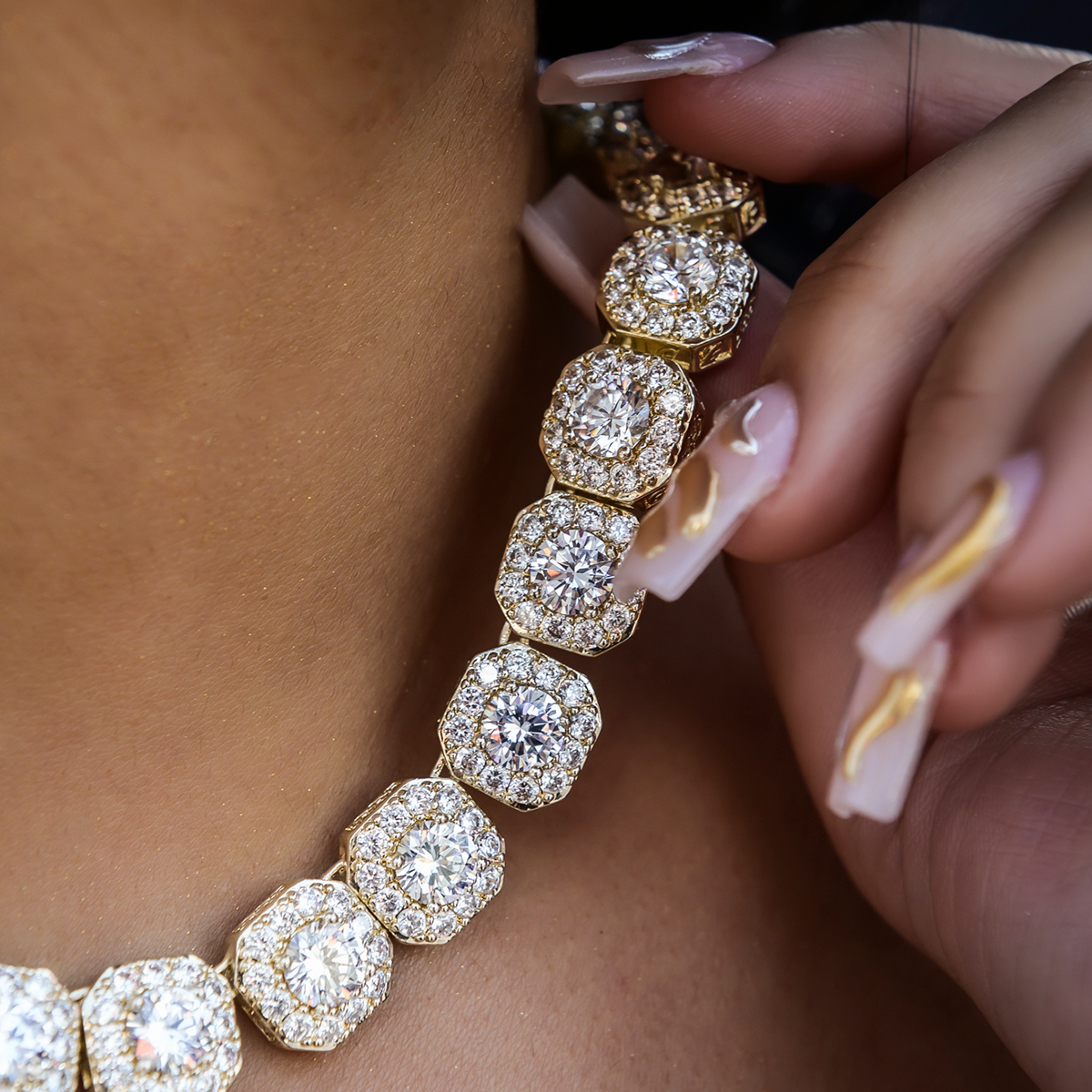 Collier 8Shine — Chaîne Cluster Tennis en Or Jaune 12mm
