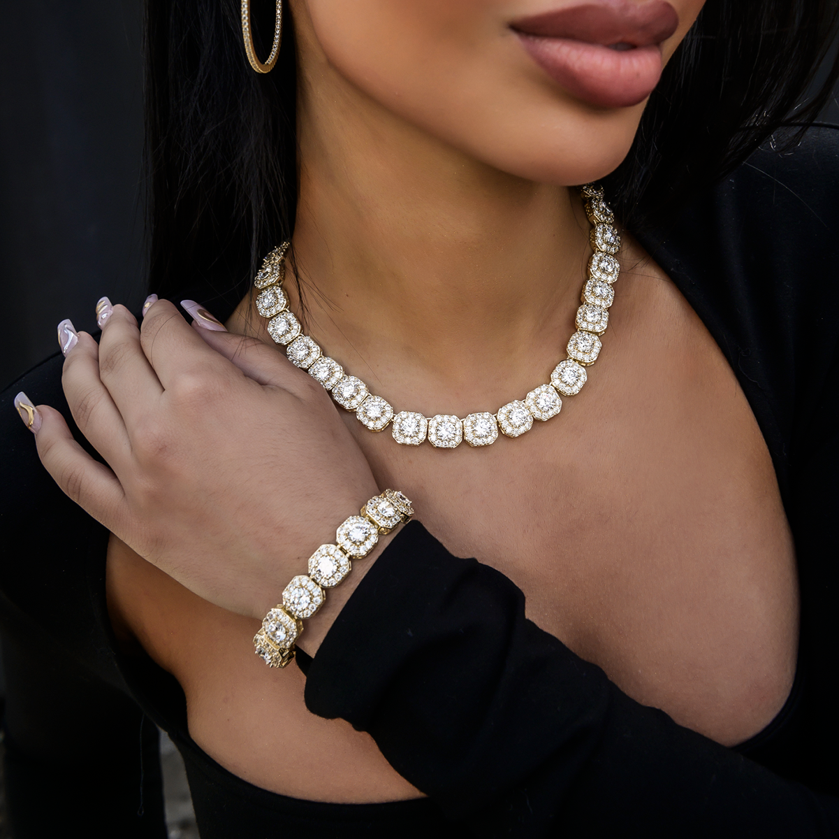 Collier 8Shine — Chaîne Cluster Tennis en Or Jaune 12mm