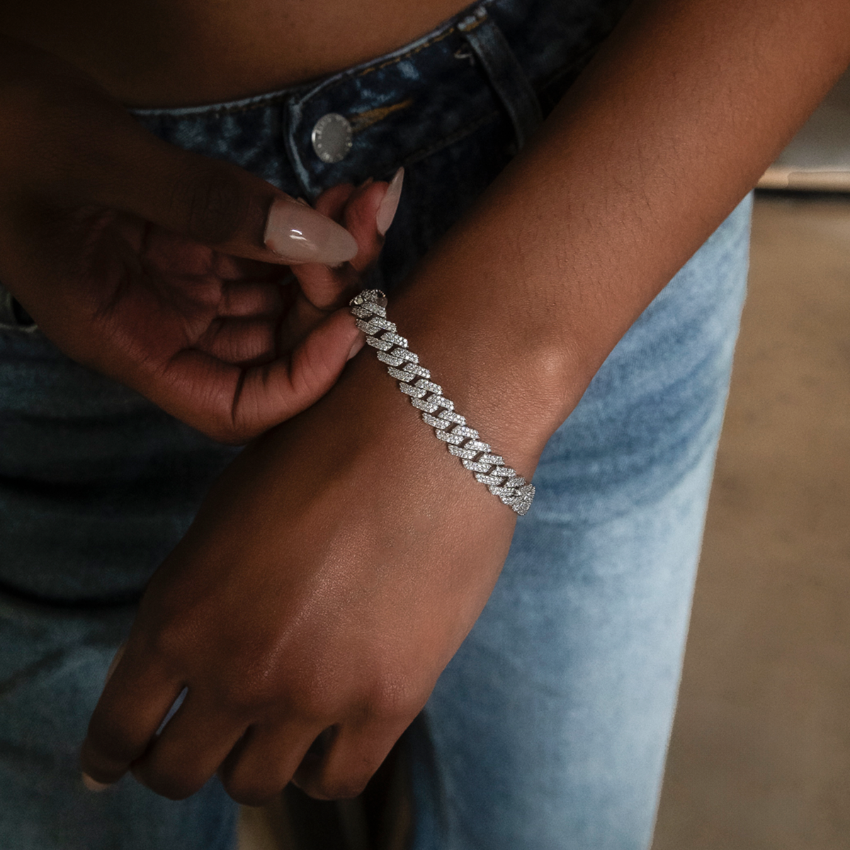 Bracelet 8Shine — Cuban Prong à Diamants en Or Blanc 8.5mm