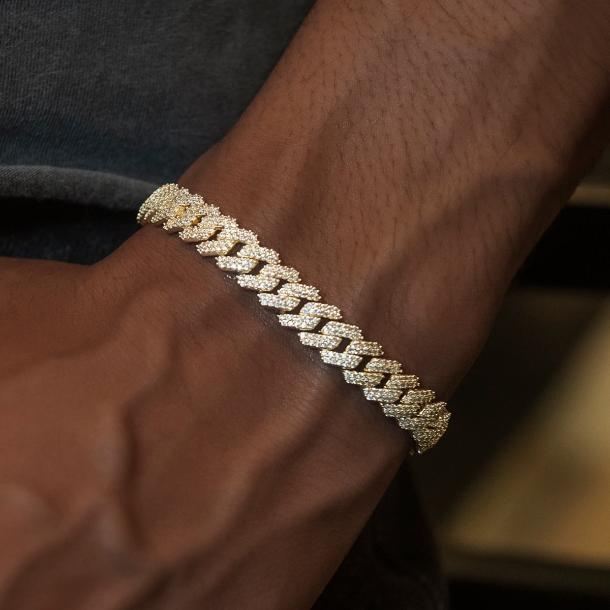 Bracelet Diamond Prong Cuban 8Shine Or Jaune - 8.5mm