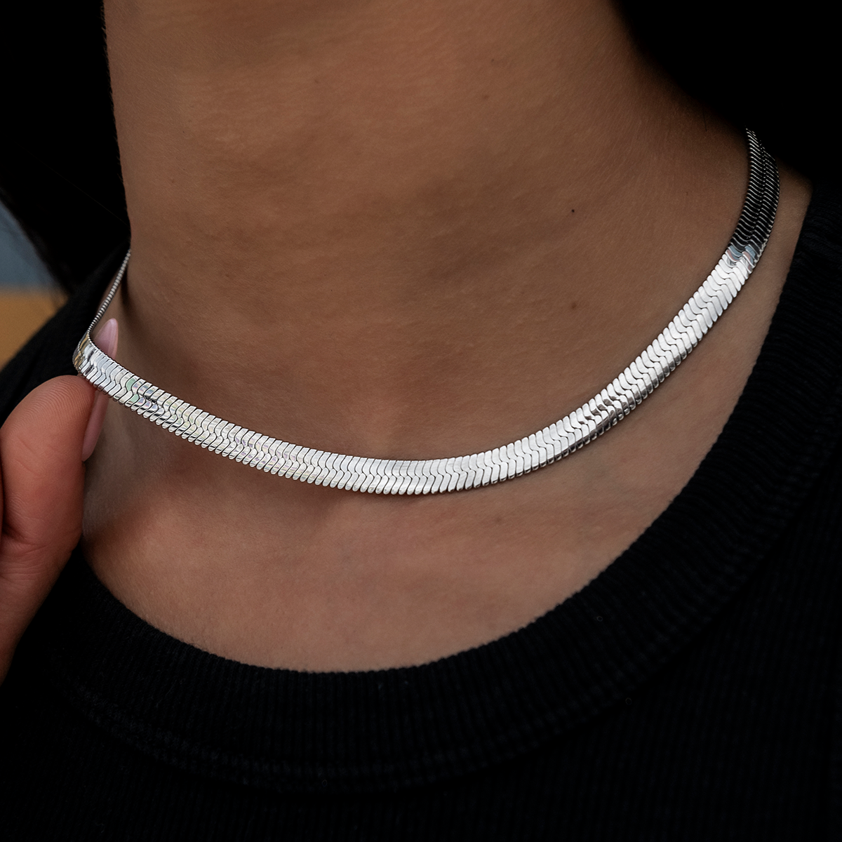 Collier 8Shine — Chaîne Herringbone en Or Blanc 6mm
