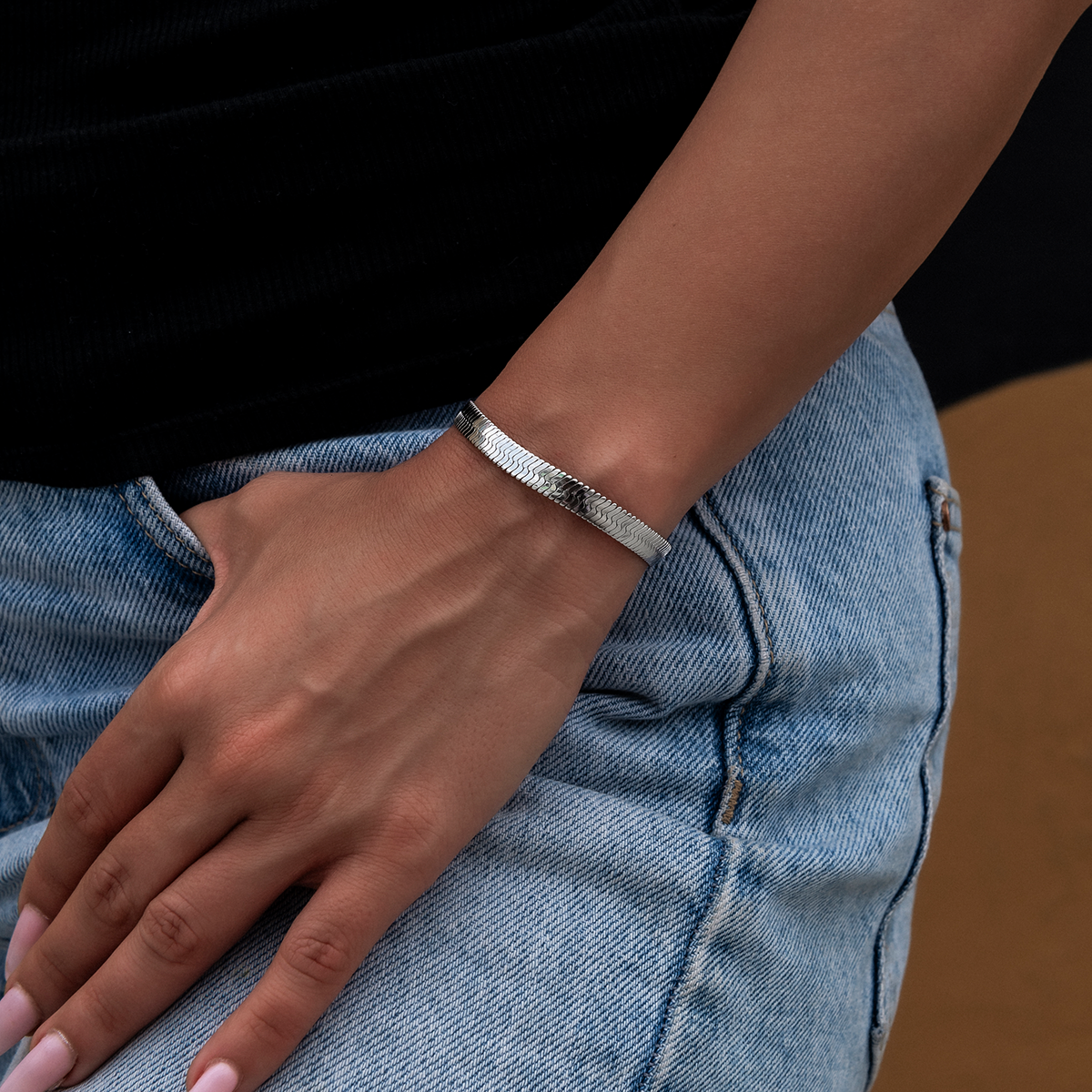 Bracelet 8Shine — Herringbone en Or Blanc 6mm