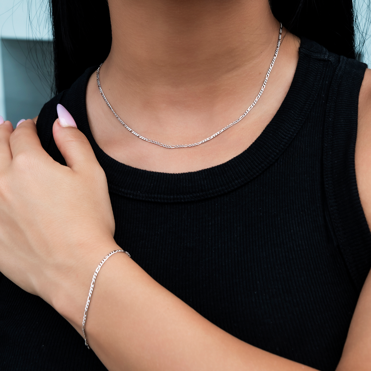 Collier 8Shine — Chaîne Figaro en Or Blanc 2mm
