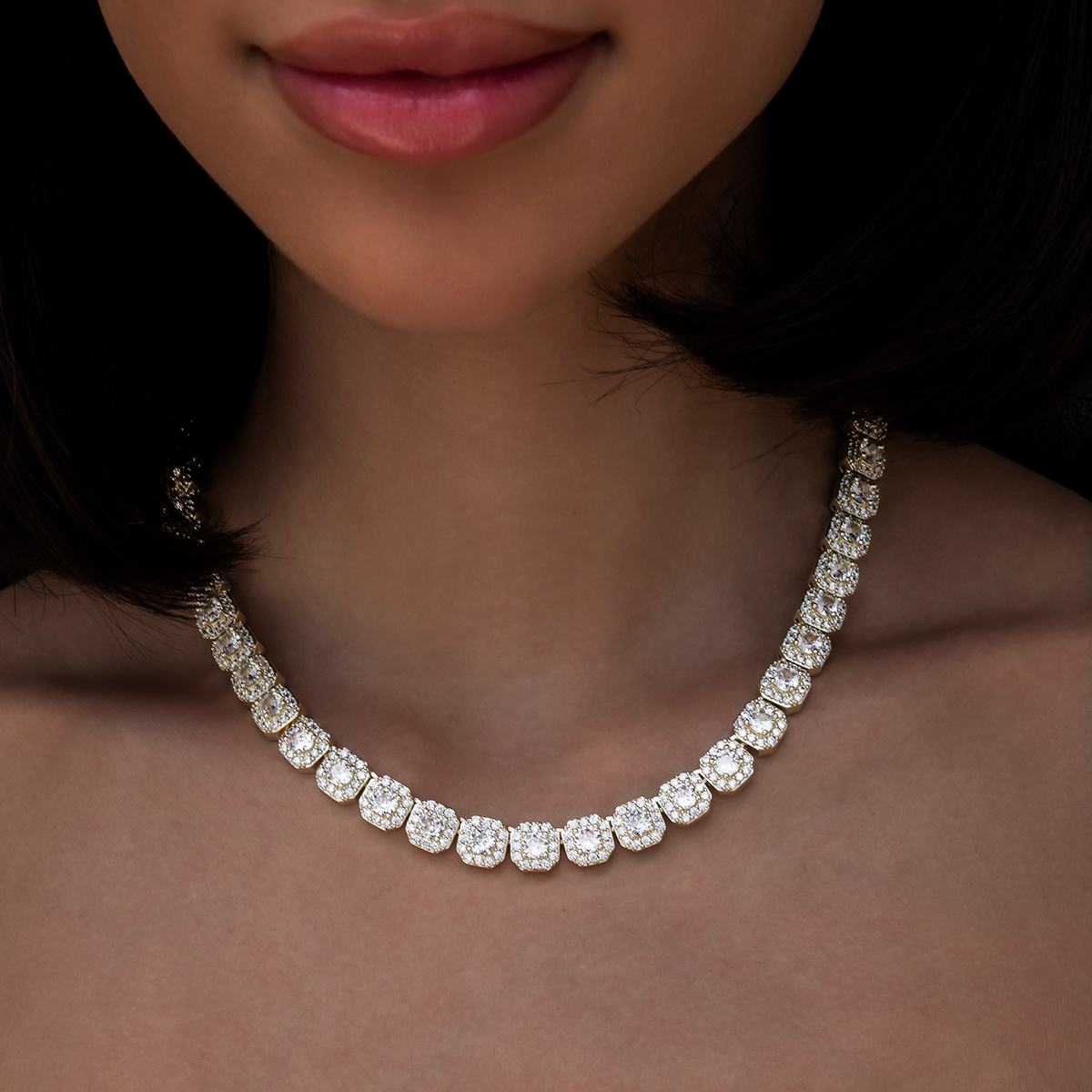 Collier 8Shine — Chaîne Cluster Tennis en Or Jaune 8.5mm