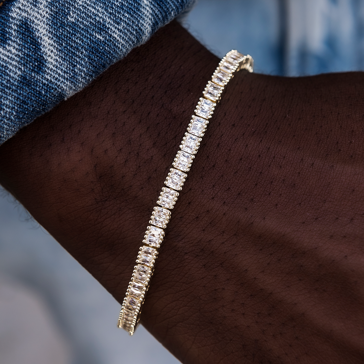 Bracelet Tennis Baguette Diamant 8Shine Or Jaune - 3mm