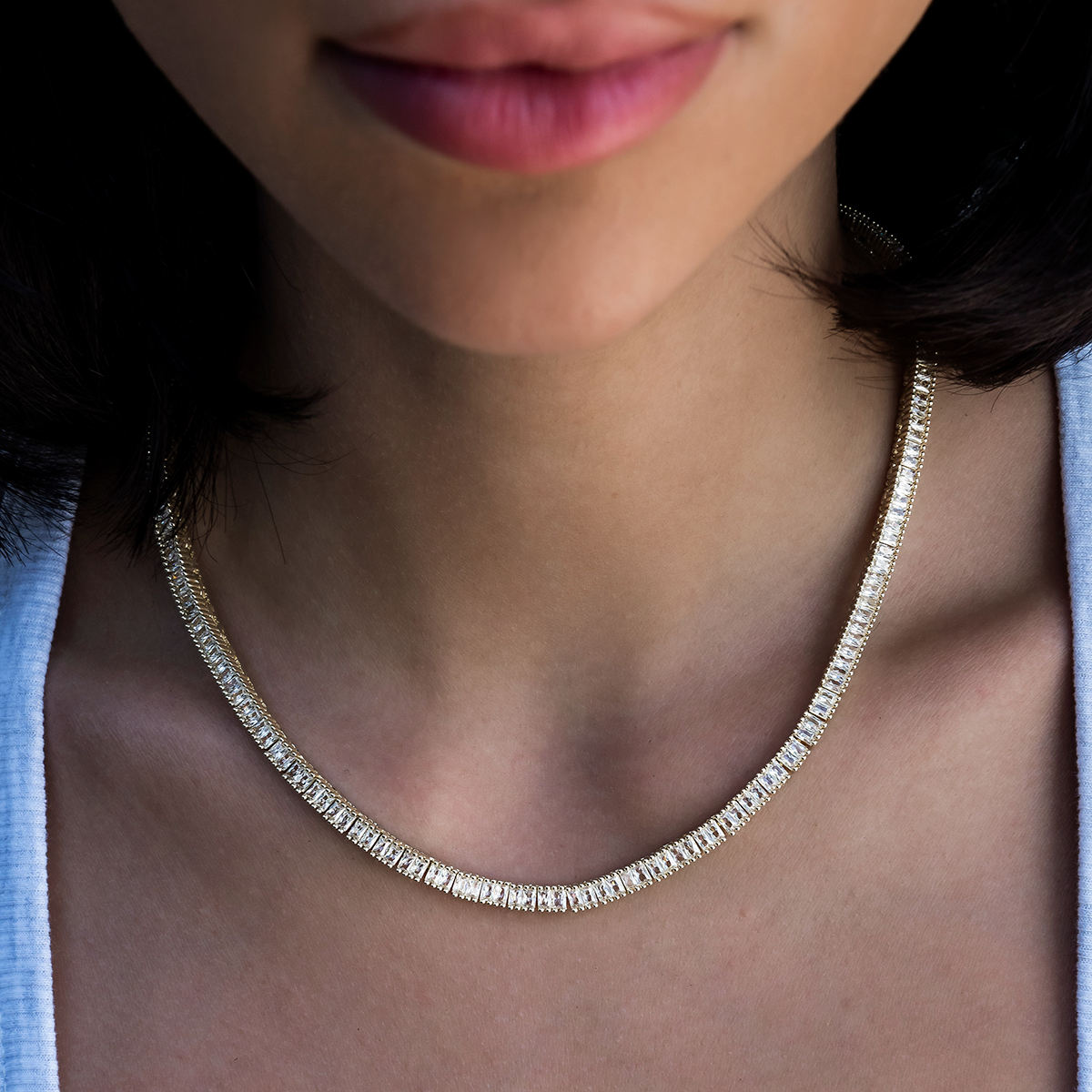 Collier 8Shine — Chaîne Tennis à Diamants Baguette en Or Jaune 3mm