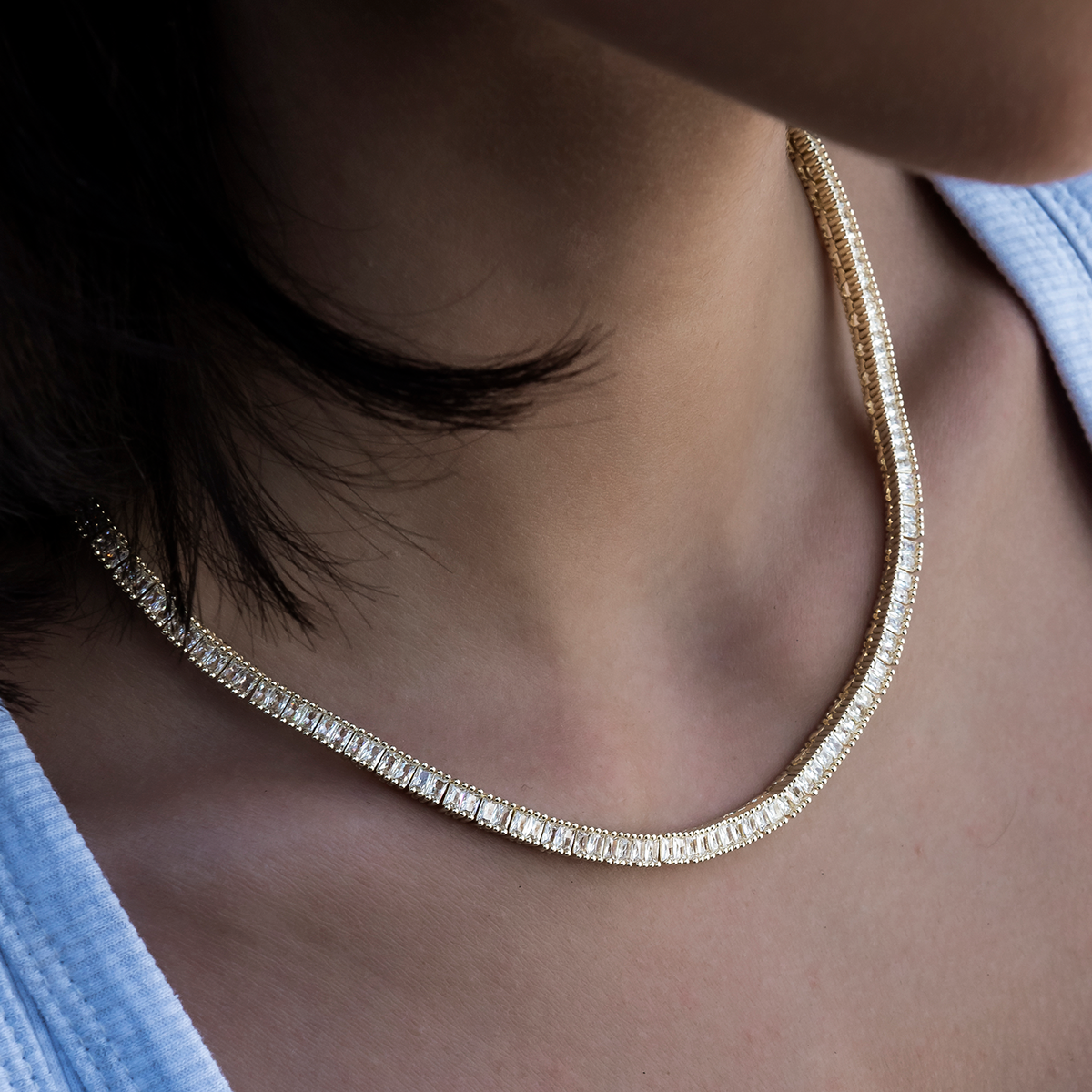 Collier 8Shine — Chaîne Tennis à Diamants Baguette en Or Jaune 3mm