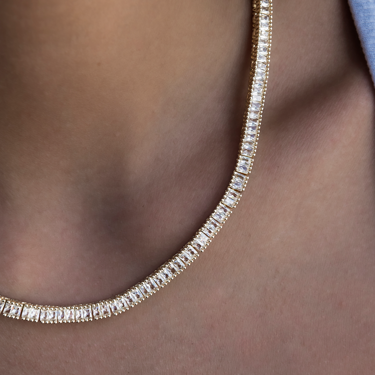 Collier 8Shine — Chaîne Tennis à Diamants Baguette en Or Jaune 3mm