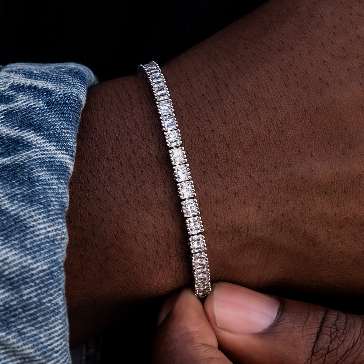 Bracelet Tennis Baguette Diamant 8Shine Or Blanc - 3mm