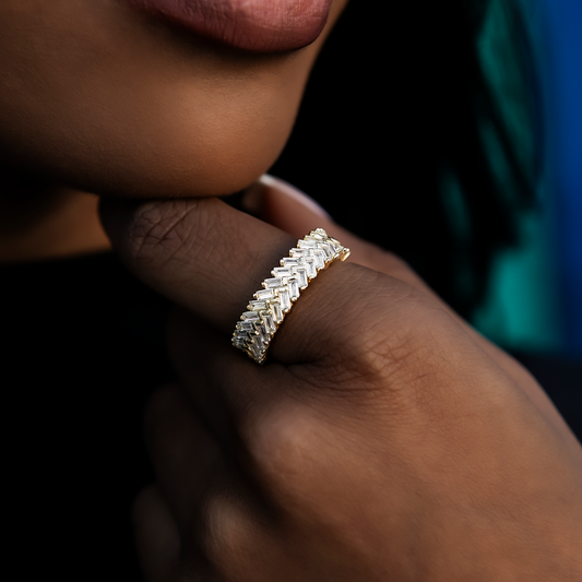 Bague 8Shine — Diamond Baguette Herringbone en Or Jaune Vermeil