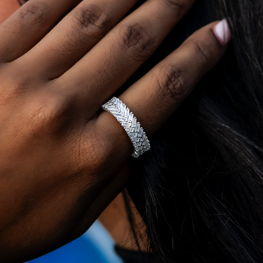Bague 8Shine — Diamond Baguette Herringbone en Or Blanc Vermeil