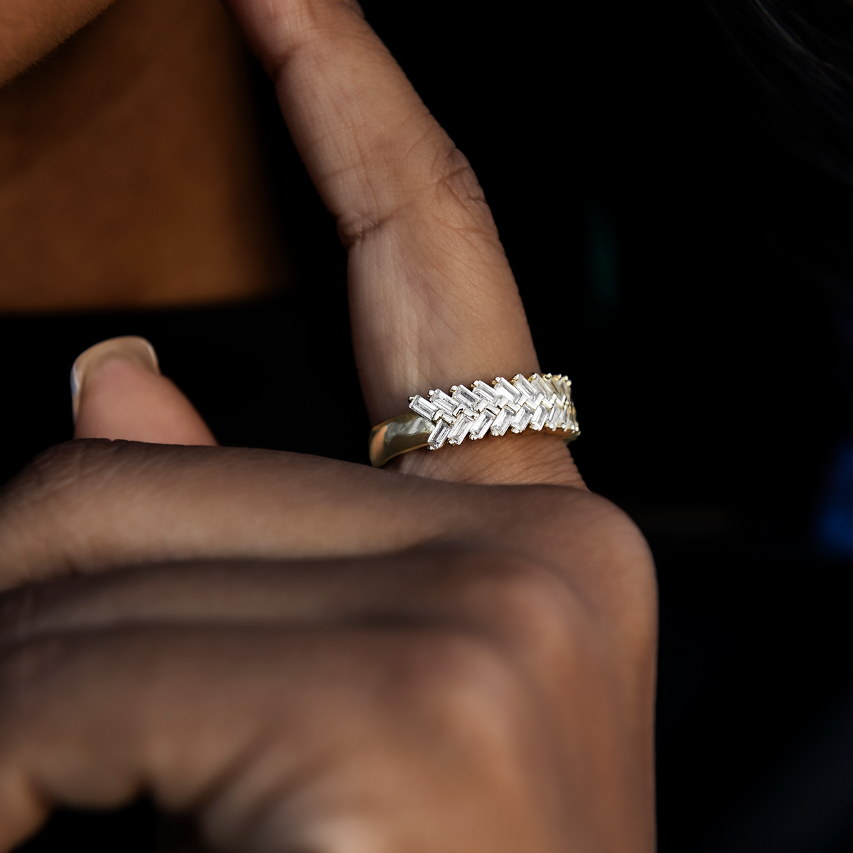 Bague 8Shine — Diamond Baguette Herringbone en Or Jaune Vermeil