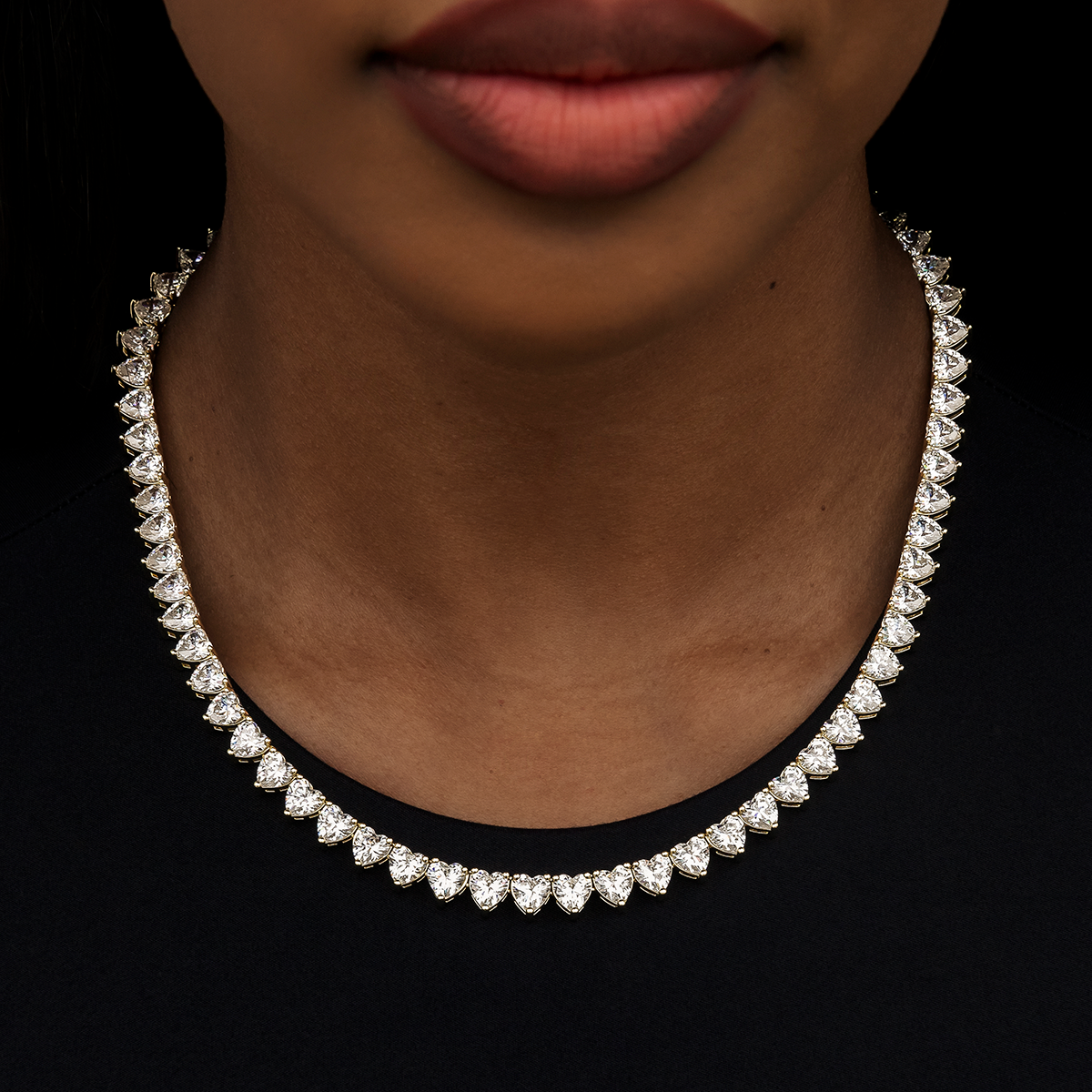 Collier 8Shine — Chaîne Tennis Cœur à Diamants en Or Jaune 6mm