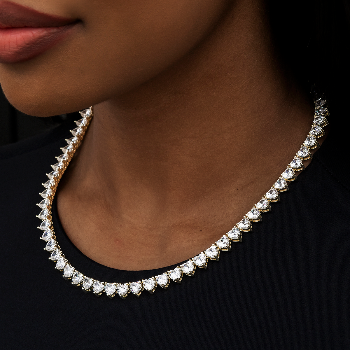 Collier 8Shine — Chaîne Tennis Cœur à Diamants en Or Jaune 6mm