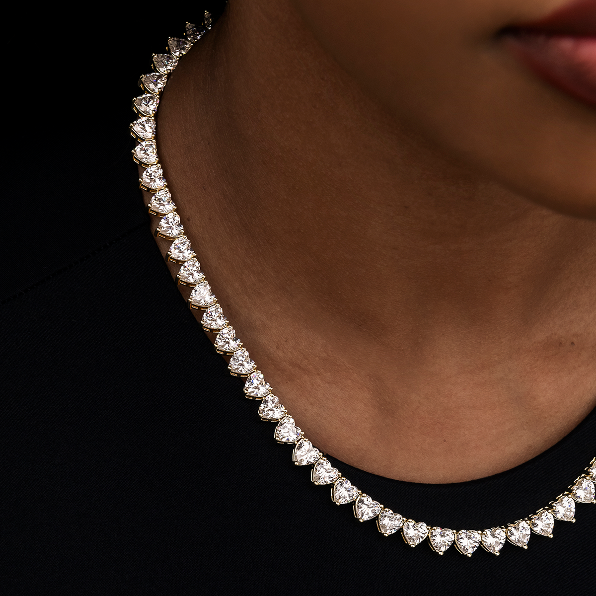 Collier 8Shine — Chaîne Tennis Cœur à Diamants en Or Jaune 6mm