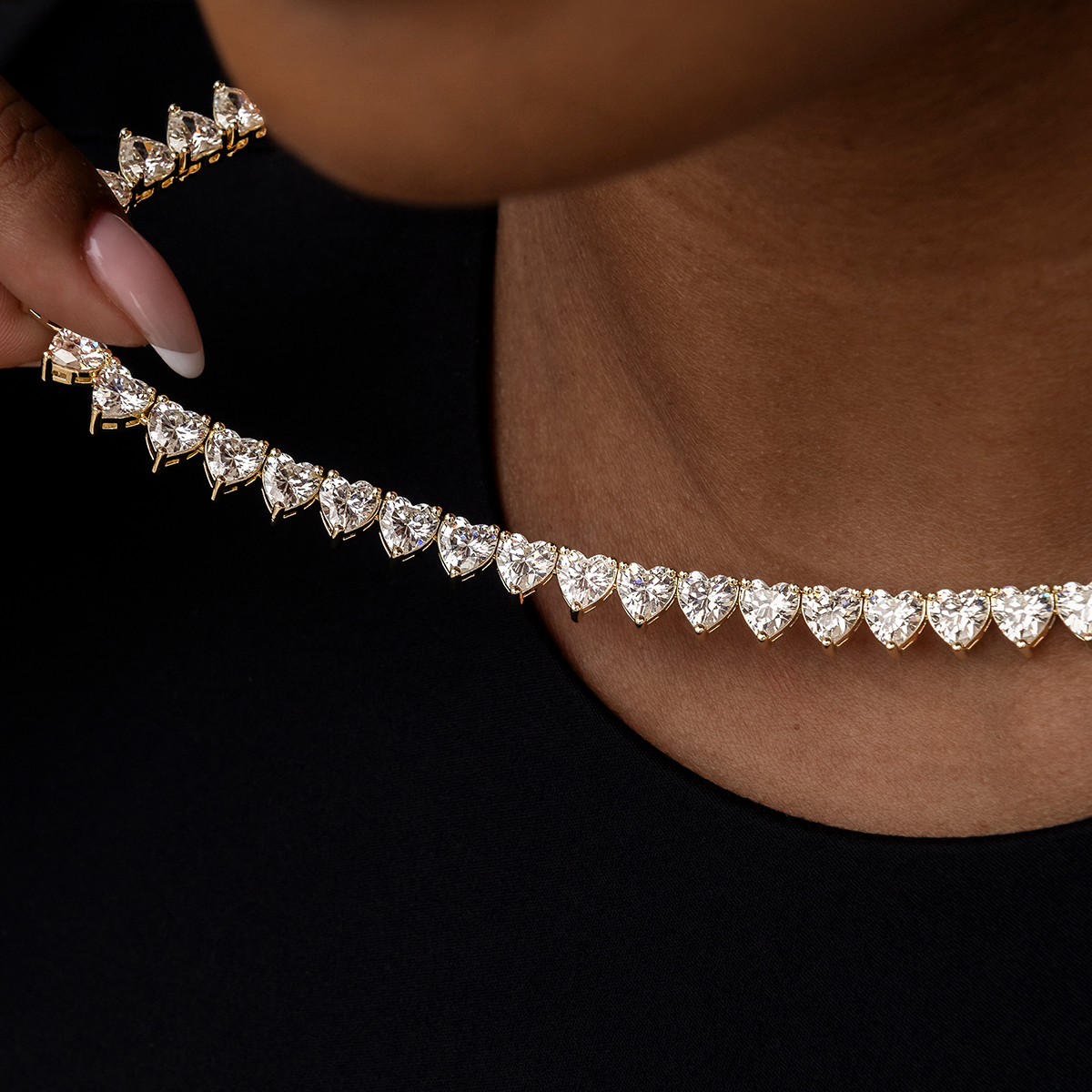 Collier 8Shine — Chaîne Tennis Cœur à Diamants en Or Jaune 6mm