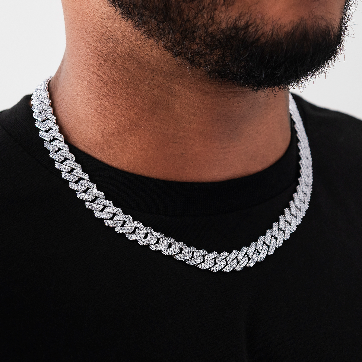 Chaîne 8Shine Diamond Prong Link Or blanc – 12 mm