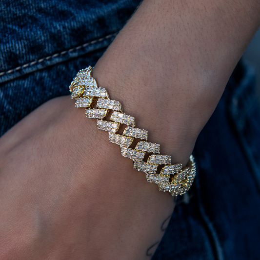 Bracelet 8Shine — Cuban Prong Baguette en Or Jaune 12mm