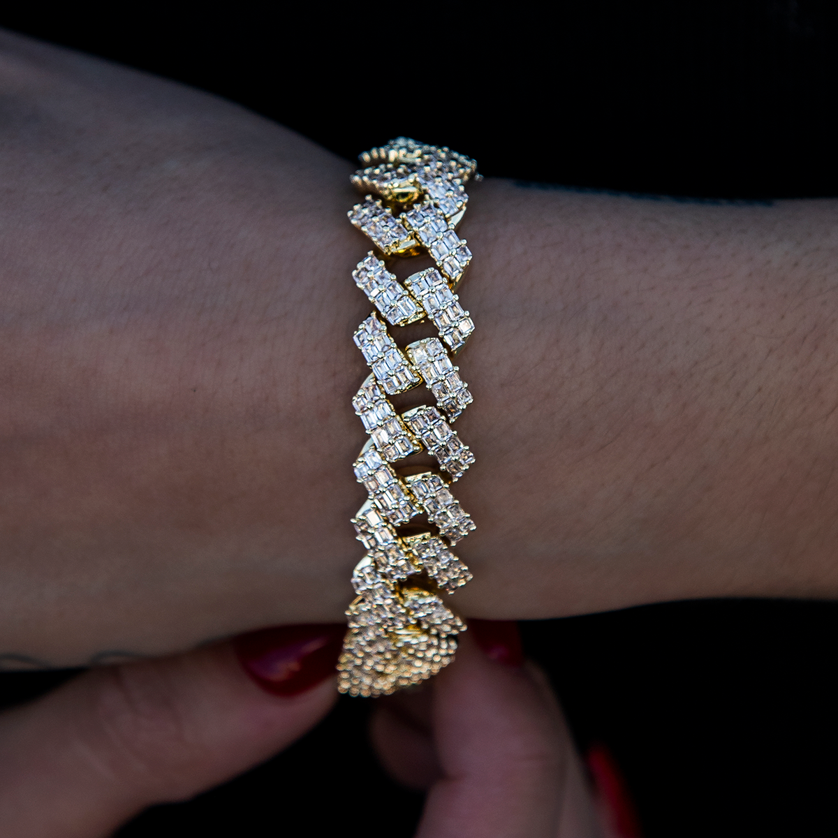 Bracelet 8Shine — Cuban Prong Baguette en Or Jaune 12mm