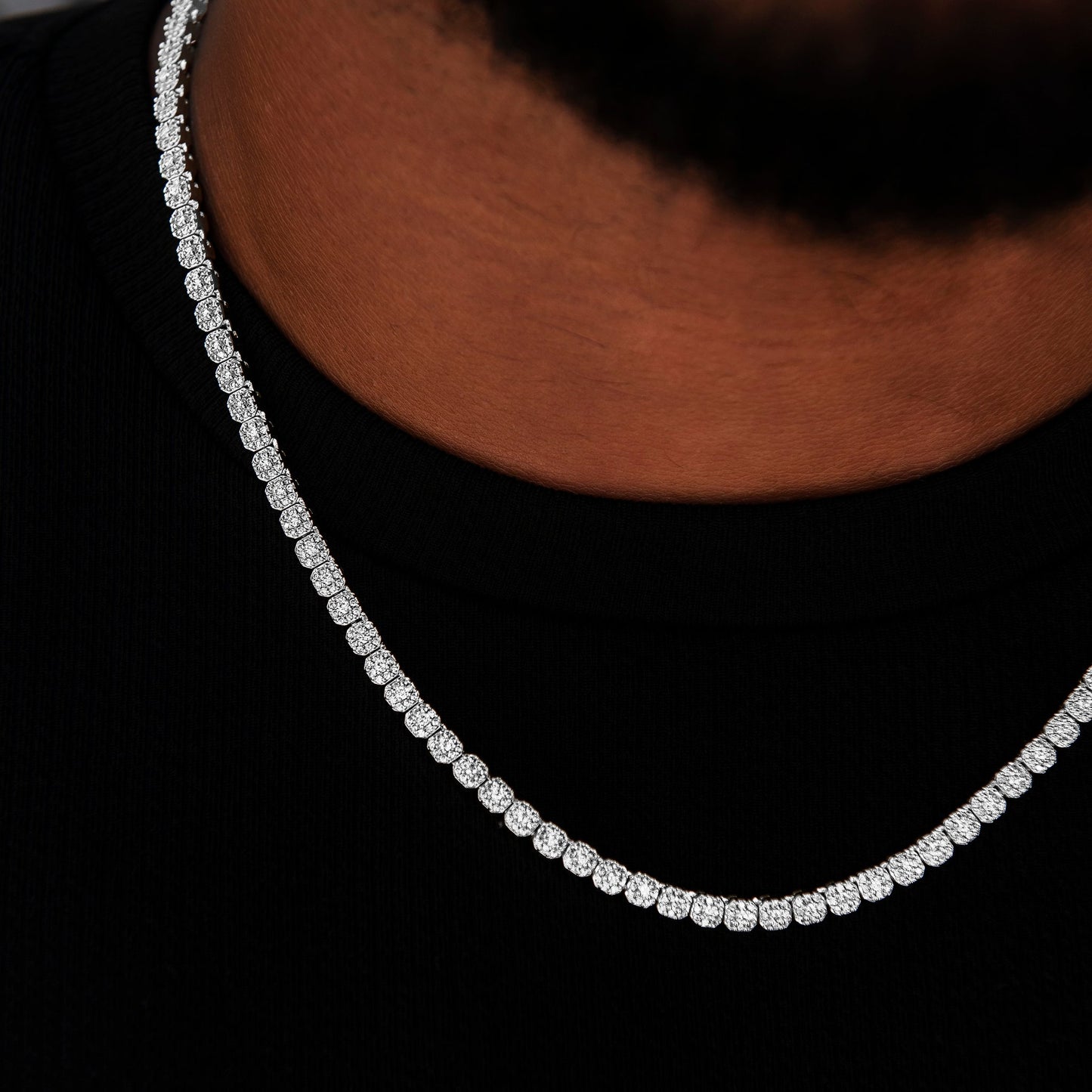 Collier Tennis Mini Cluster Sertis Glacés en Or Blanc 8Shine