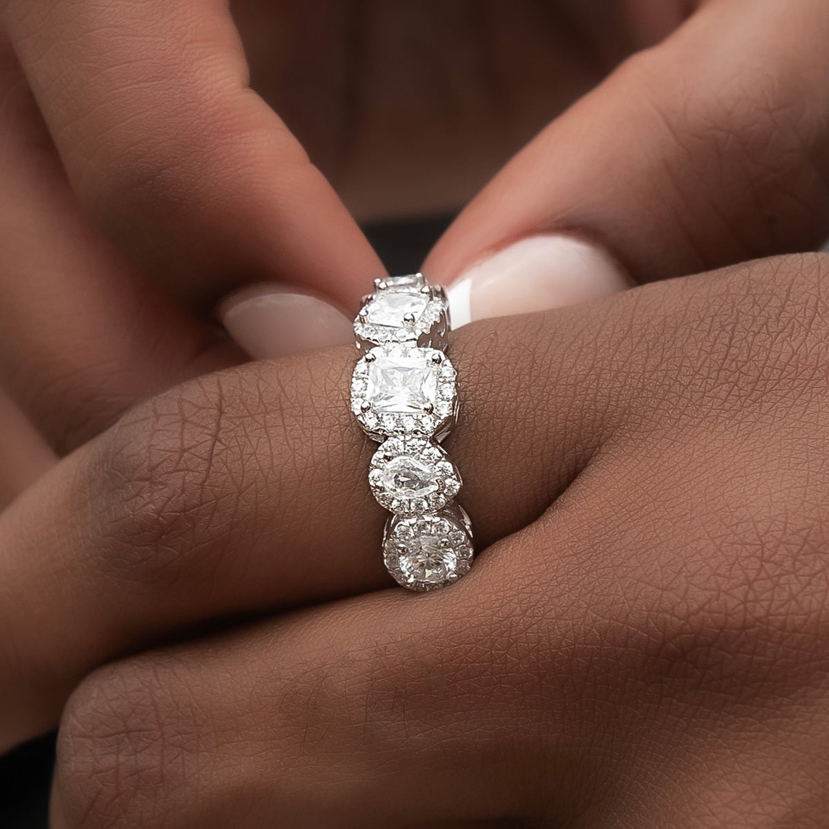 Bague 8Shine — Mixed Diamond Pavé en Or Blanc Vermeil