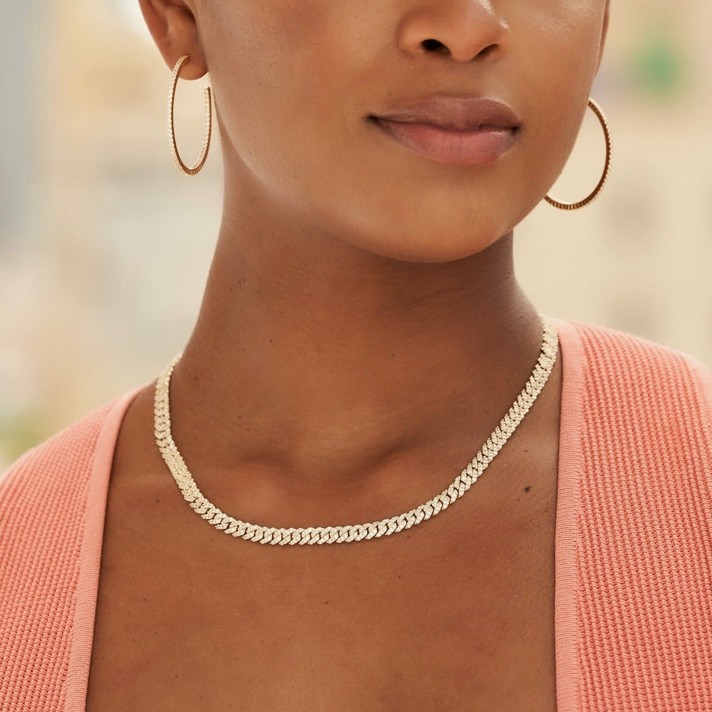 Collier 8Shine — Chaîne Micro Cuban à Griffes Serties de Diamants en Or Jaune 6mm