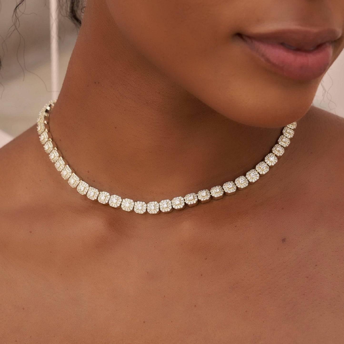Collier 8Shine — Chaîne Micro Cluster Tennis en Or Jaune