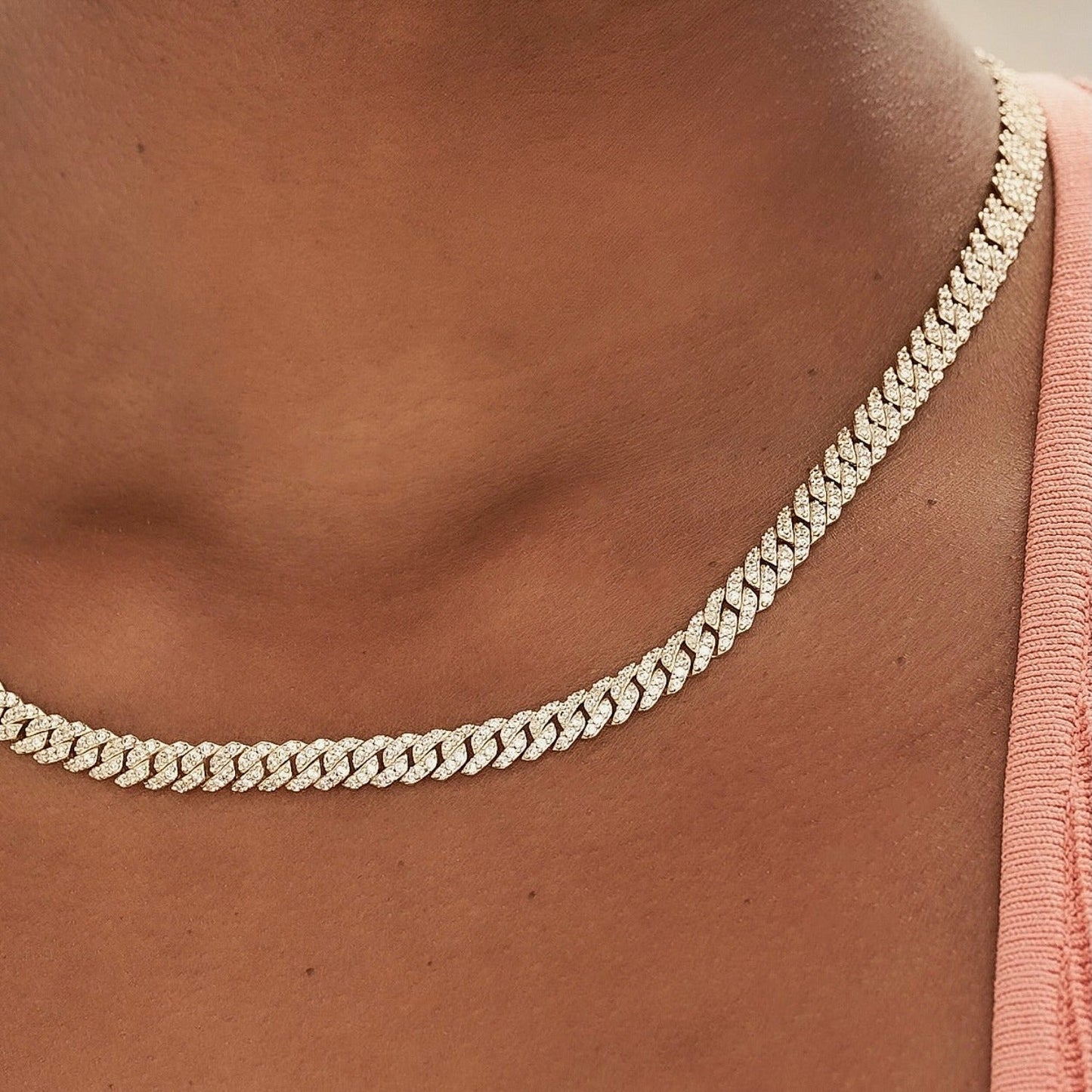 Collier 8Shine — Chaîne Micro Cuban à Griffes Serties de Diamants en Or Jaune 6mm