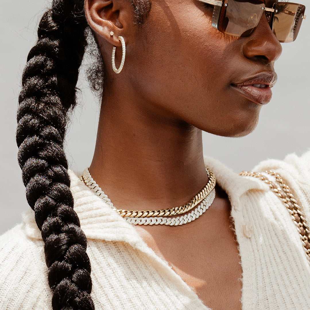 Collier 8Shine — Chaîne Cuban à Griffes Serties de Diamants en Or Jaune 8.5mm
