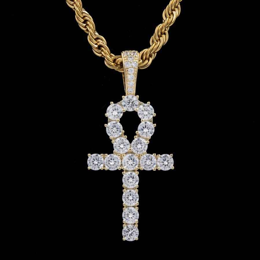 Pendentif Croix Ankh Givrée en Or Jaune 8Shine