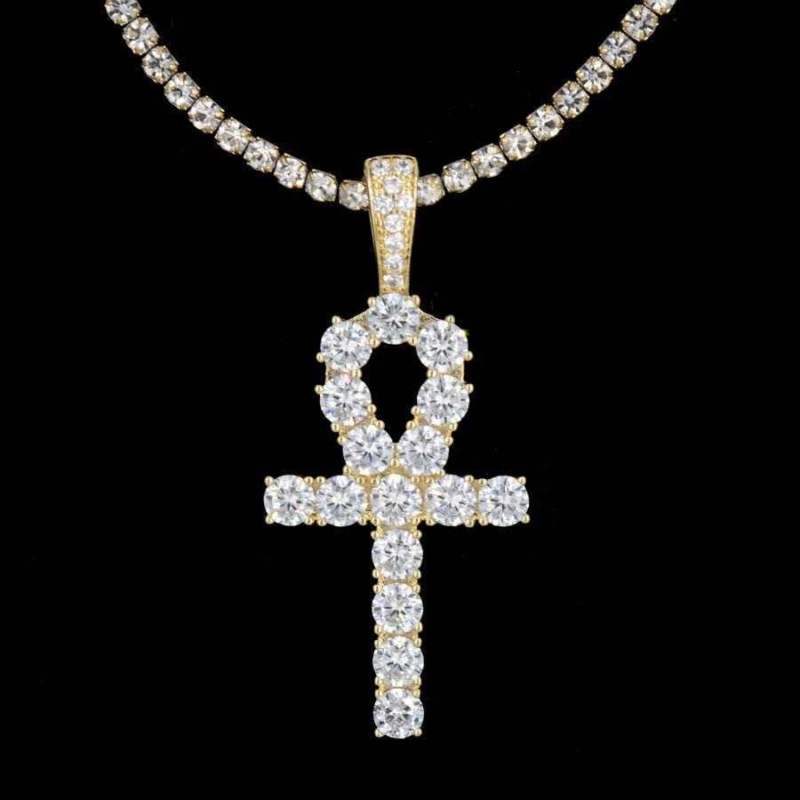 Pendentif Croix Ankh Givrée en Or Jaune 8Shine
