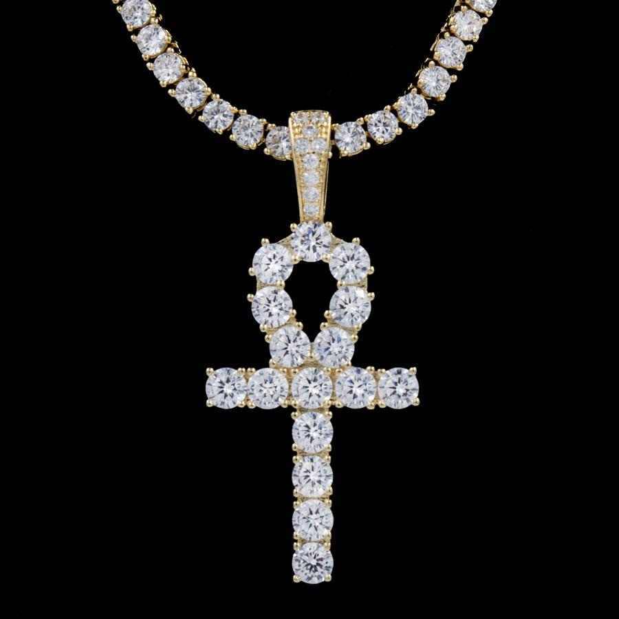 Pendentif Croix Ankh Givrée en Or Jaune 8Shine