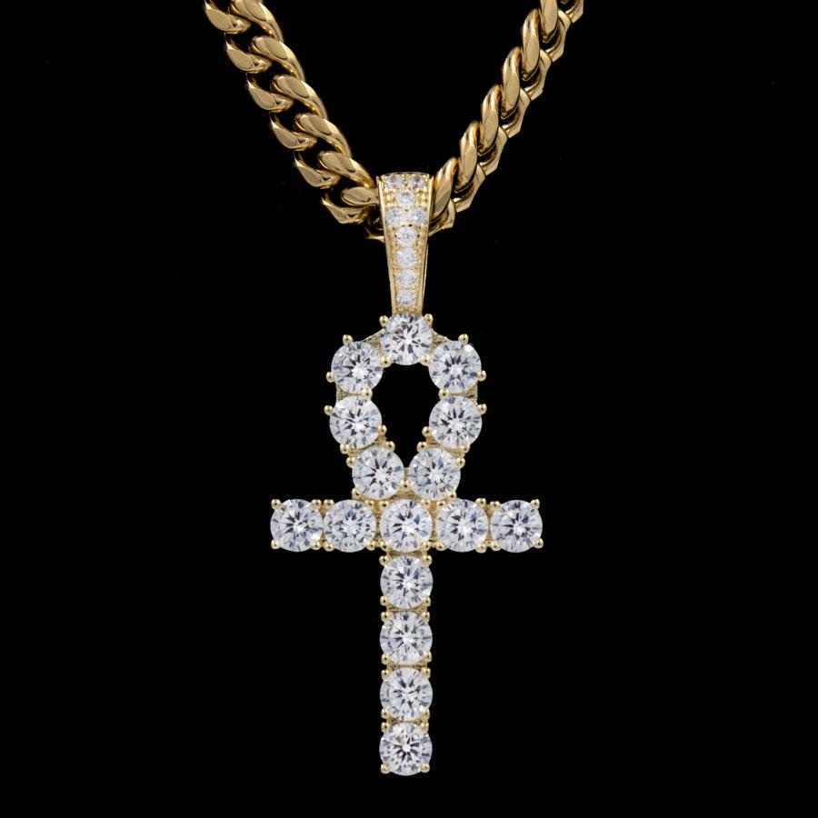 Pendentif Croix Ankh Givrée en Or Jaune 8Shine