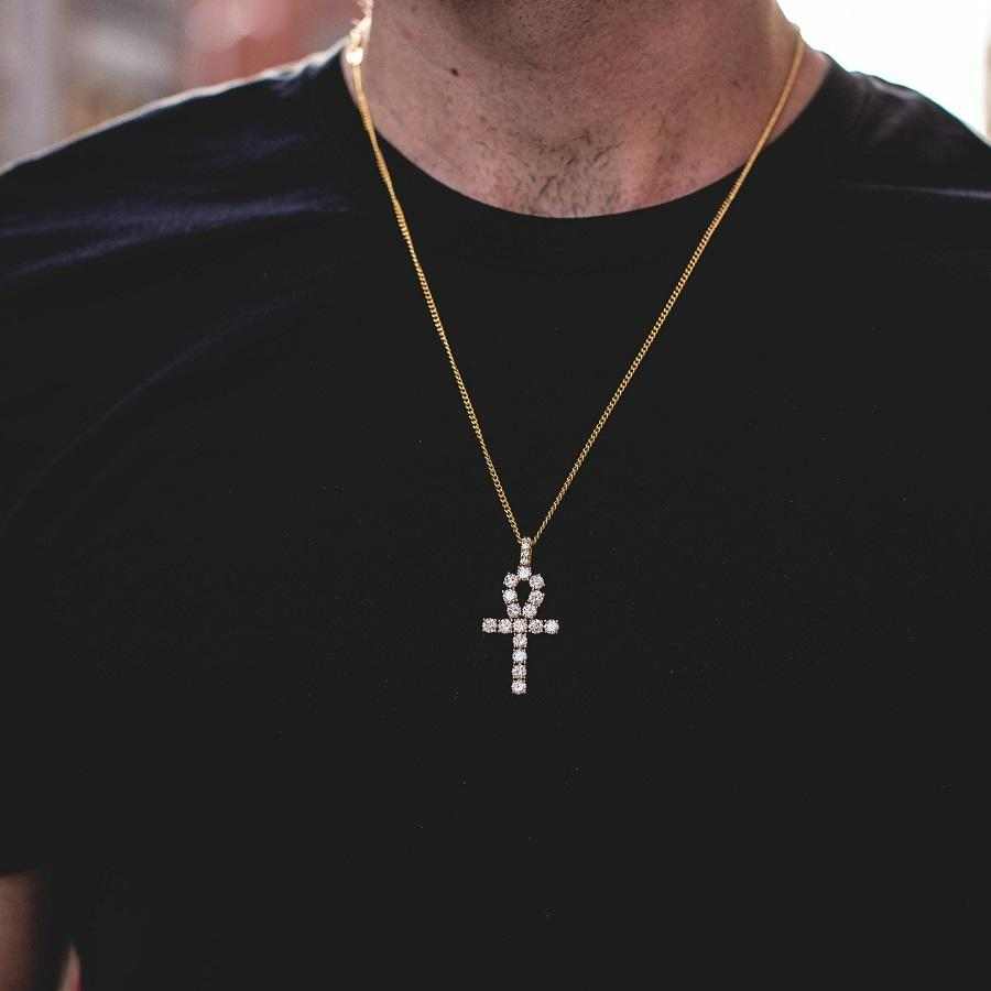 Pendentif Croix Ankh Givrée en Or Jaune 8Shine