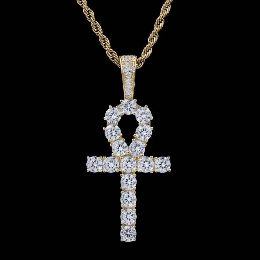 Pendentif Croix Ankh Givrée en Or Jaune 8Shine