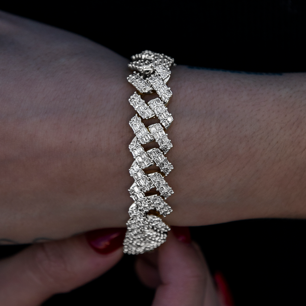 Bracelet 8Shine — Cuban Prong Baguette en Or Blanc 12mm