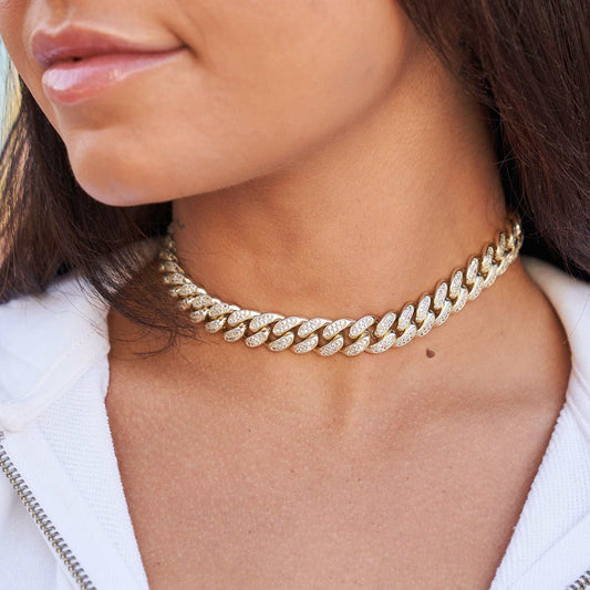 Collier 8Shine — Choker Cuban à Diamants en Or Jaune 12mm