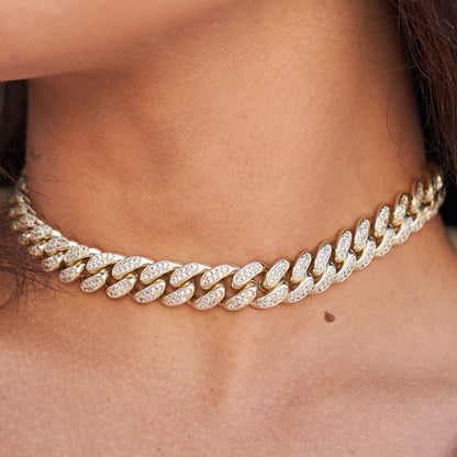 Collier 8Shine — Choker Cuban à Diamants en Or Jaune 12mm