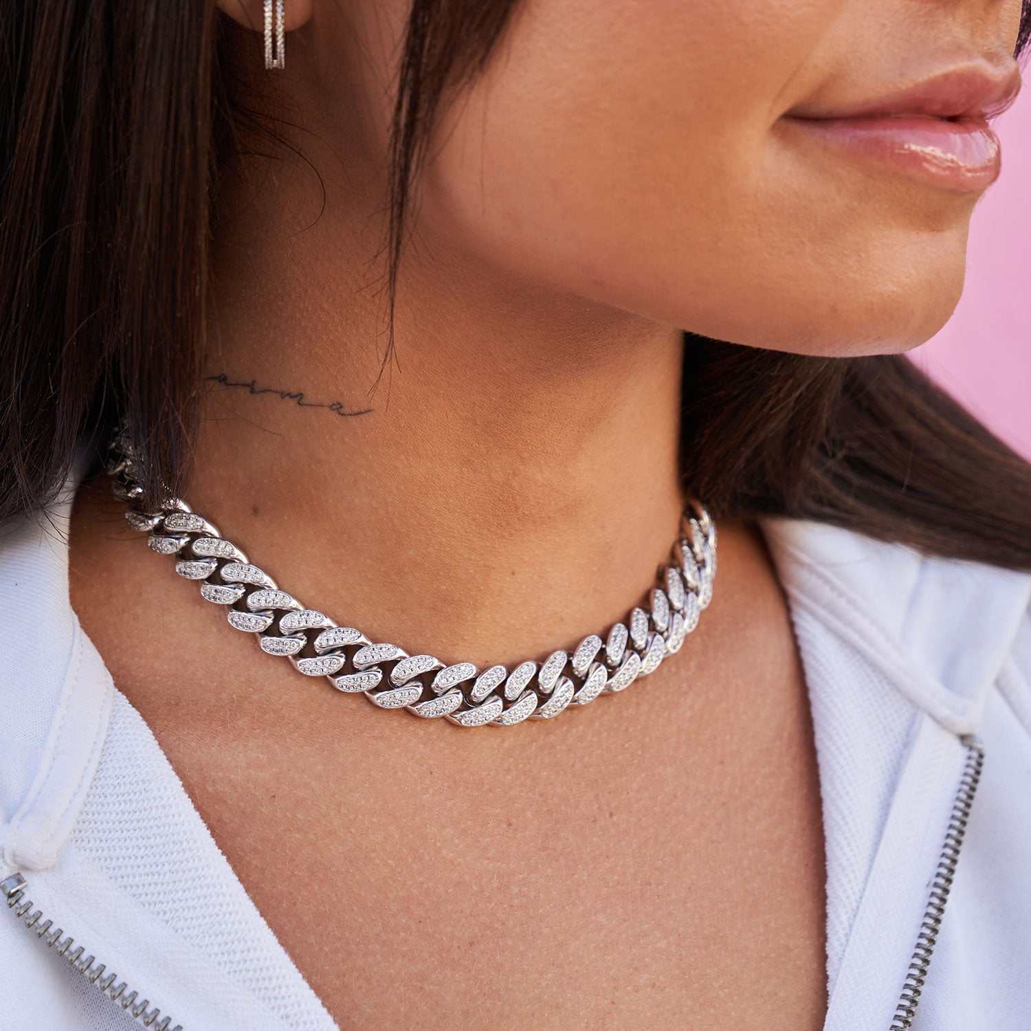 Collier 8Shine — Choker Cuban à Diamants en Or Blanc 12mm