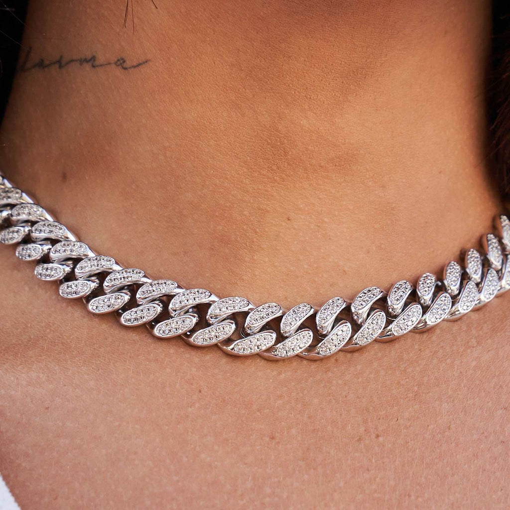 Collier 8Shine — Choker Cuban à Diamants en Or Blanc 12mm