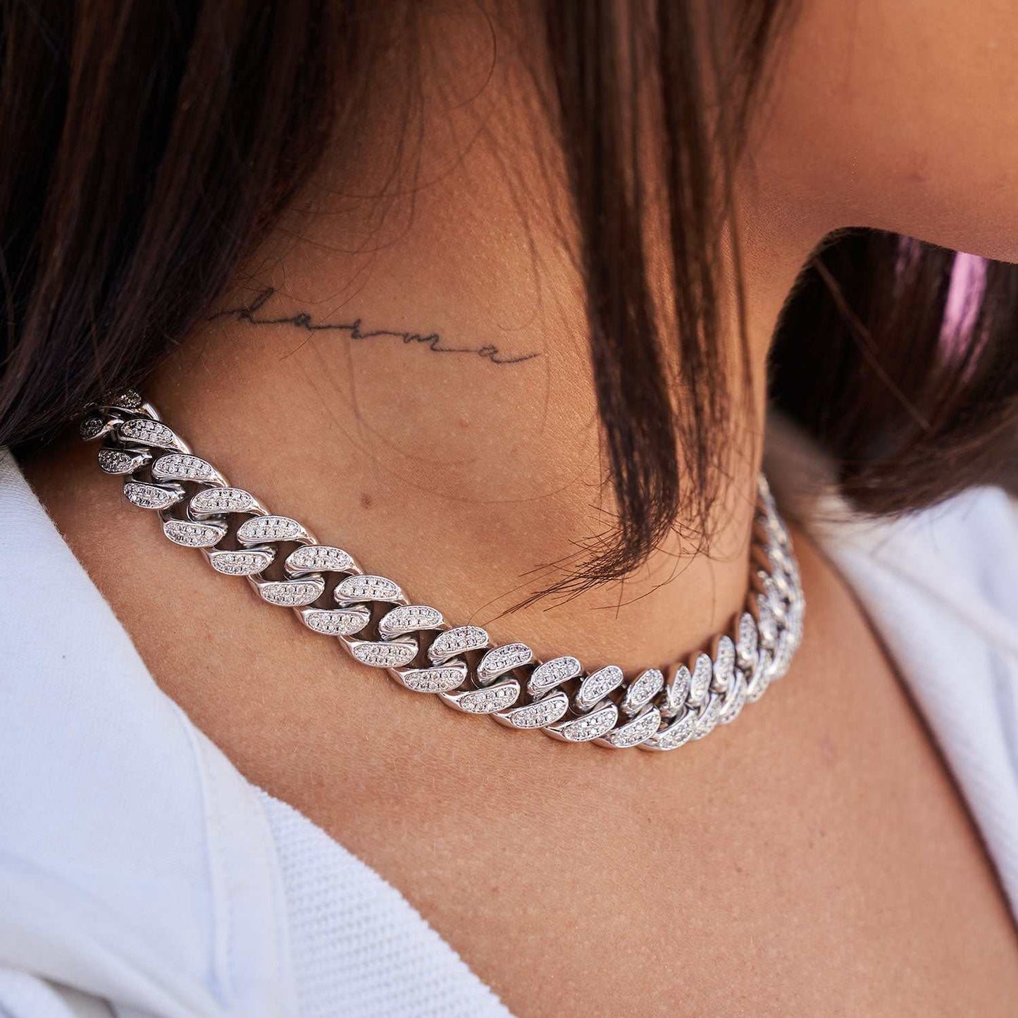 Collier 8Shine — Choker Cuban à Diamants en Or Blanc 12mm